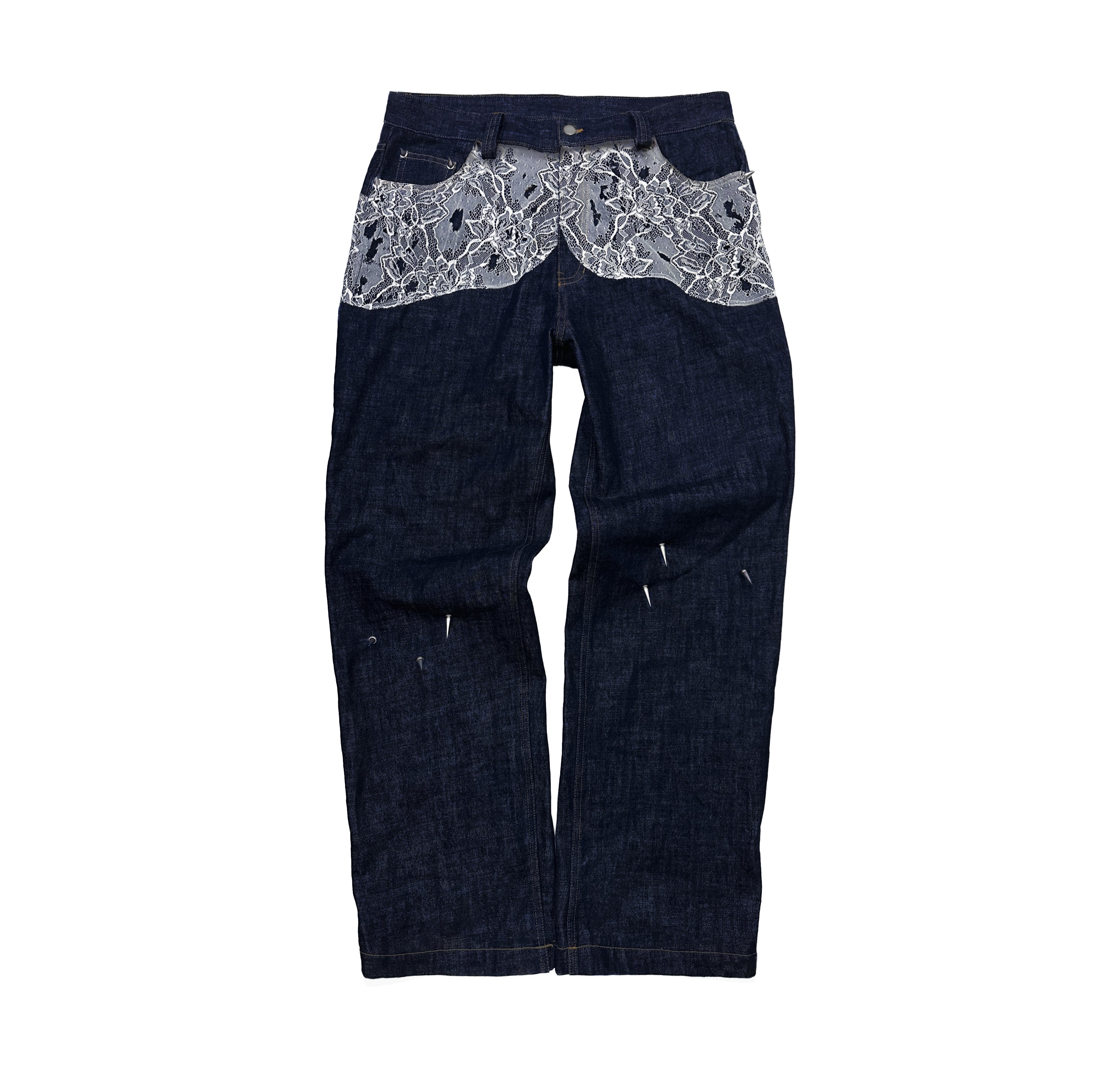 Stud Distressed Wide Jeans