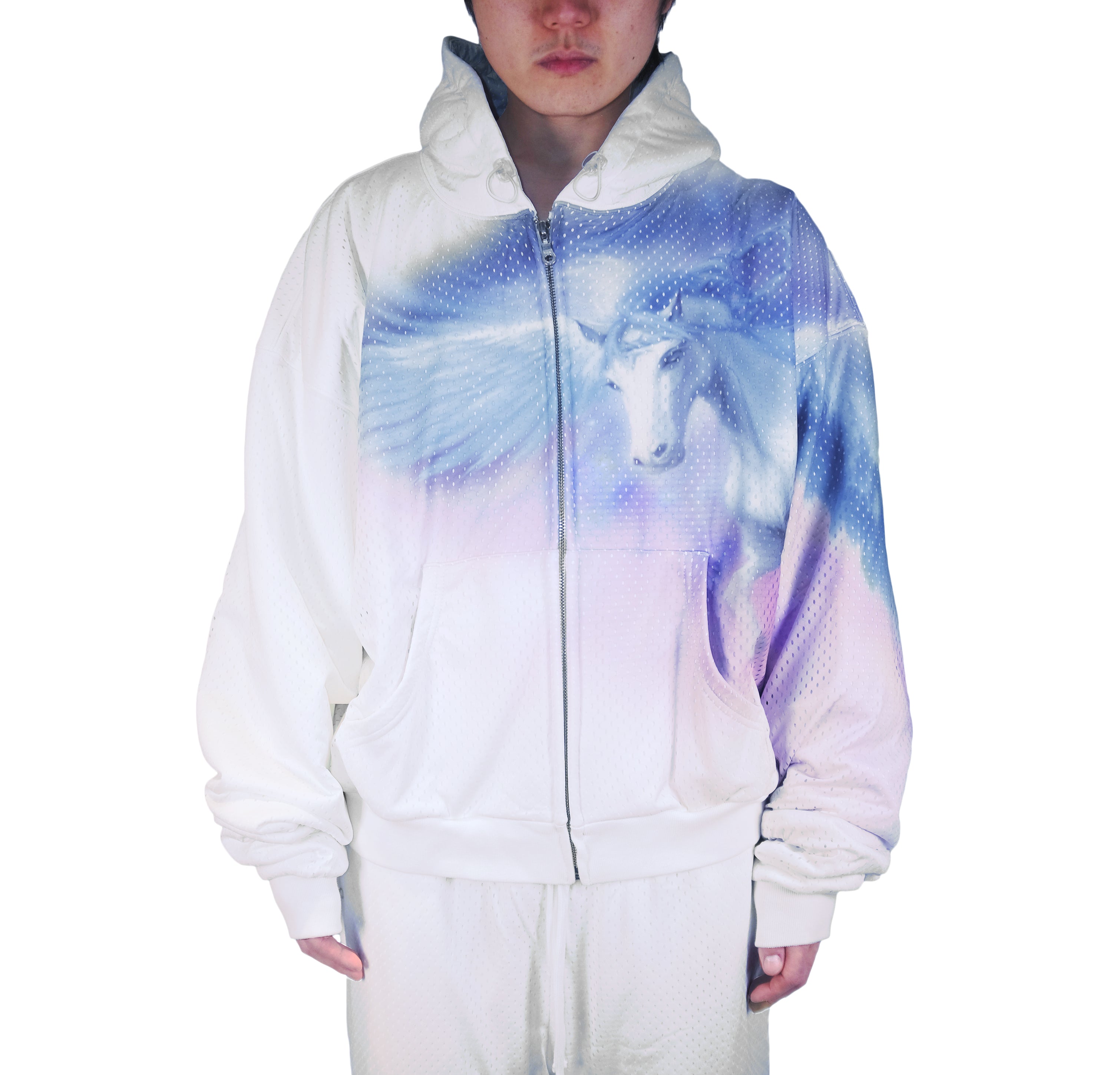 Pegasus Mesh Jersey Hoodie White